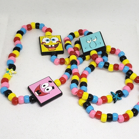 Handmade Jewelry - Handmade Spongebob Squarepants Patrick Squidward Silicone Bead Kandi Necklace